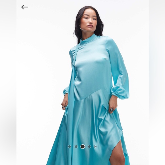 ASOS satin maxi dress with dropped waist and scarf detail in turquoise sz: 0 NWT - Picture 3 of 3